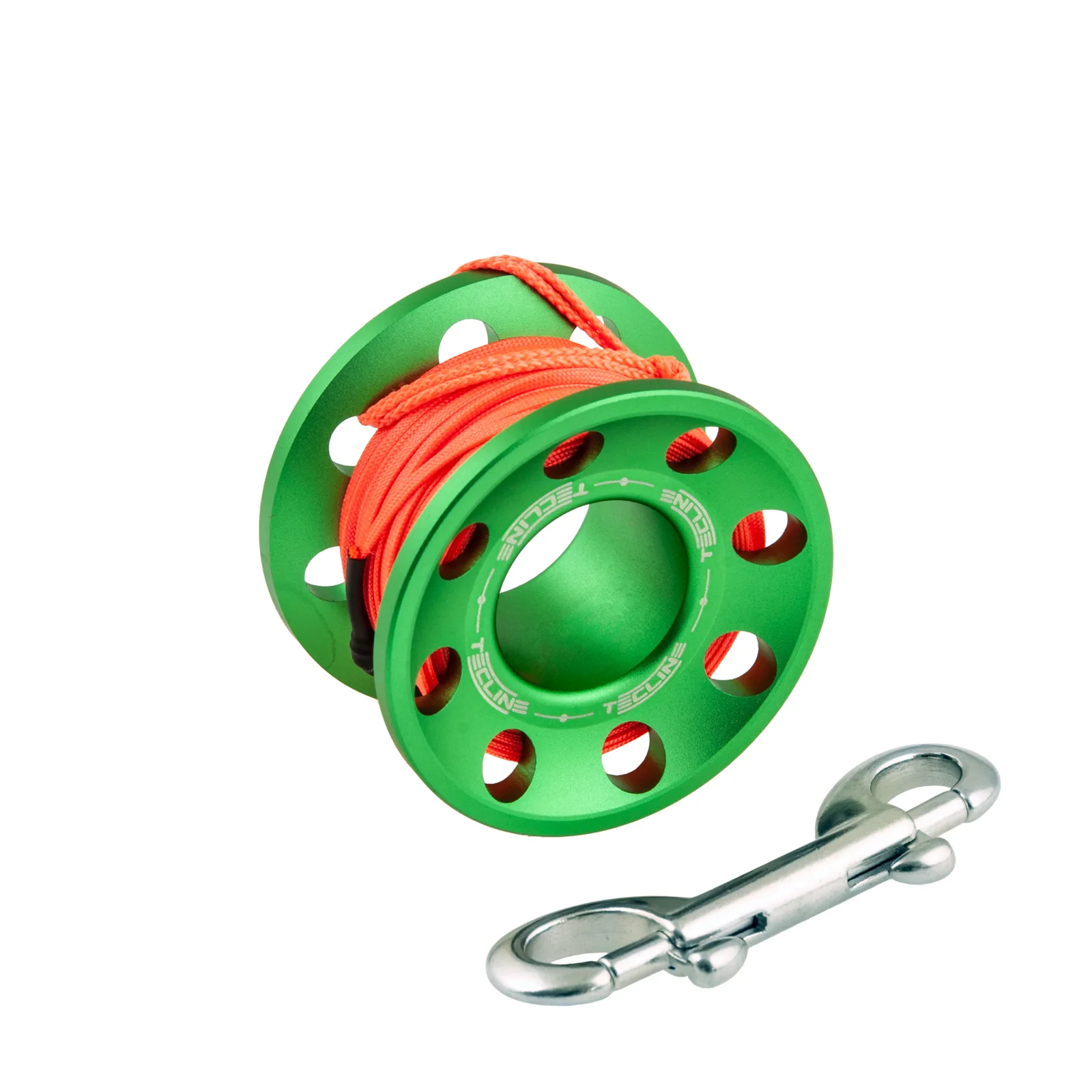 Spool alu green 15 m, with SS 90 mm snap