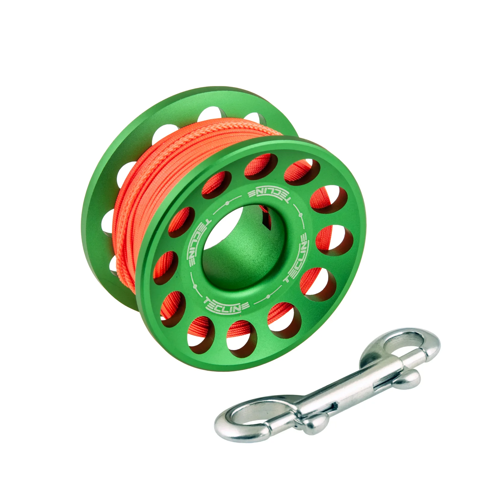 Spool alu green 30 m, with SS 90 mm snap