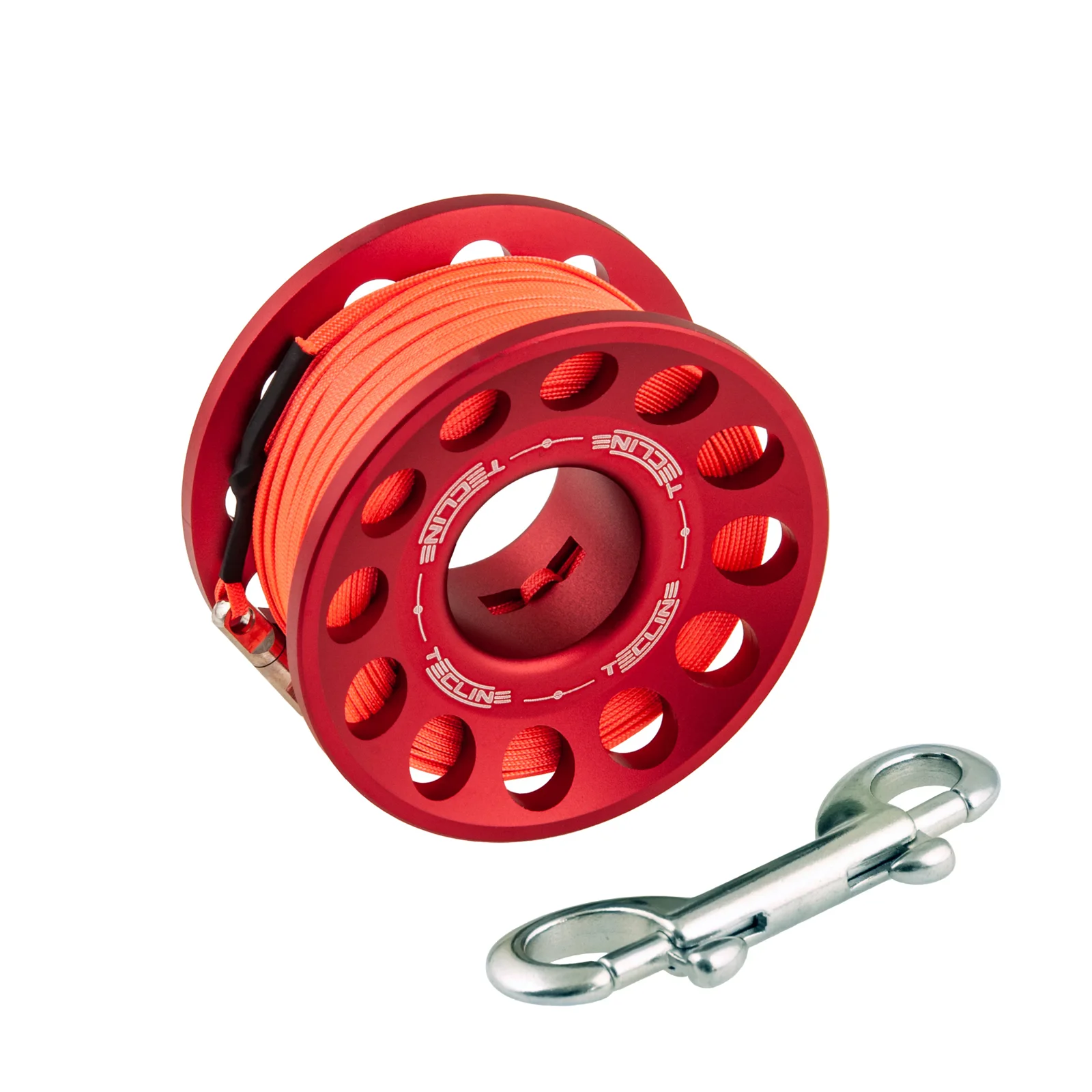 Spool alu red 30 m, with SS 90 mm snap