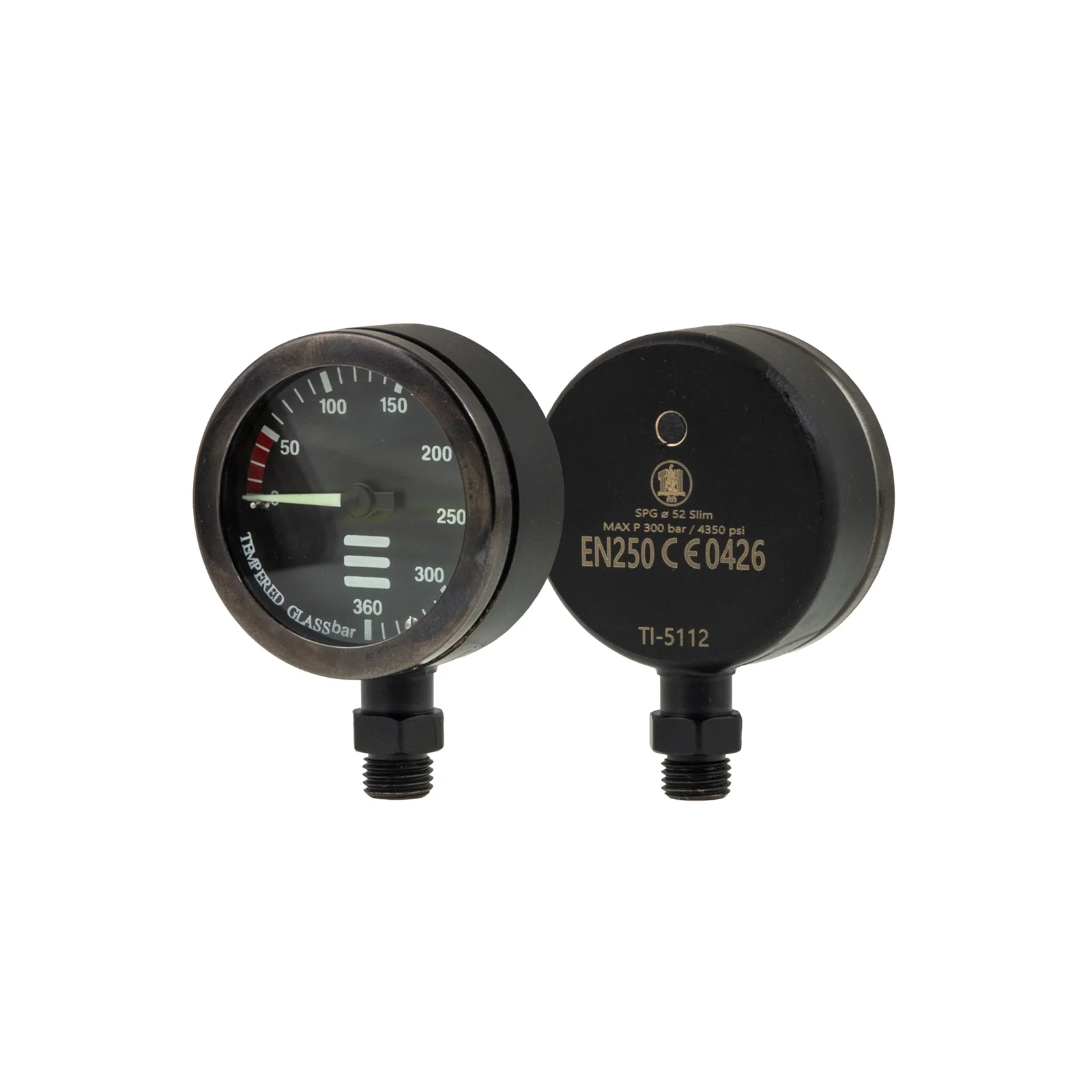 SPG diam 52 mm, scale 300 bar, working pressure 230 bar, black - head only
