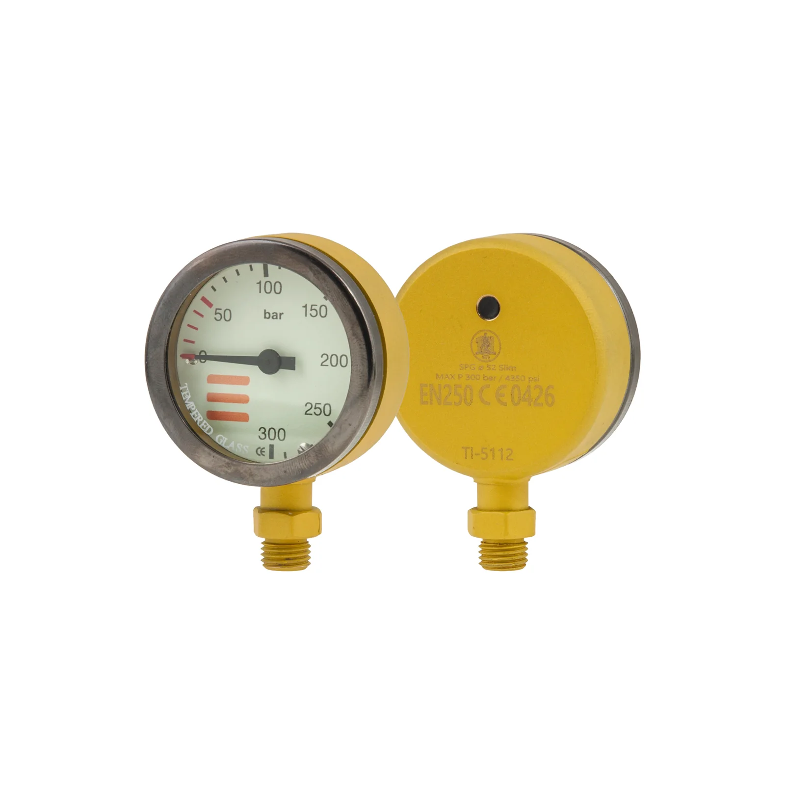 SPG diam 52 mm, scale 300 bar, working pressure 230 bar, yellow - head only