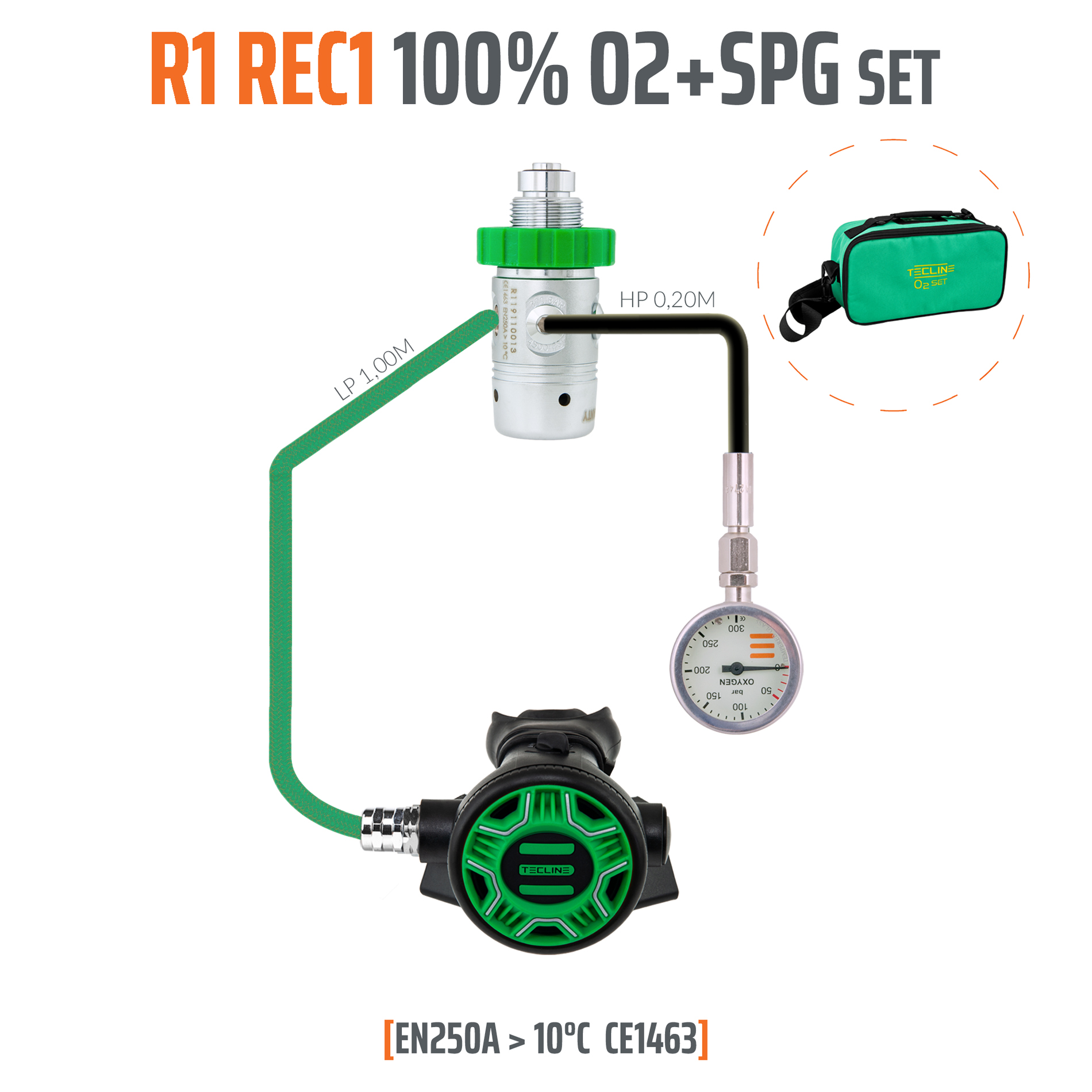 Regulator R1 REC1 100% O2 M26x2 with SPG, stage set - EN250A > 10°C
