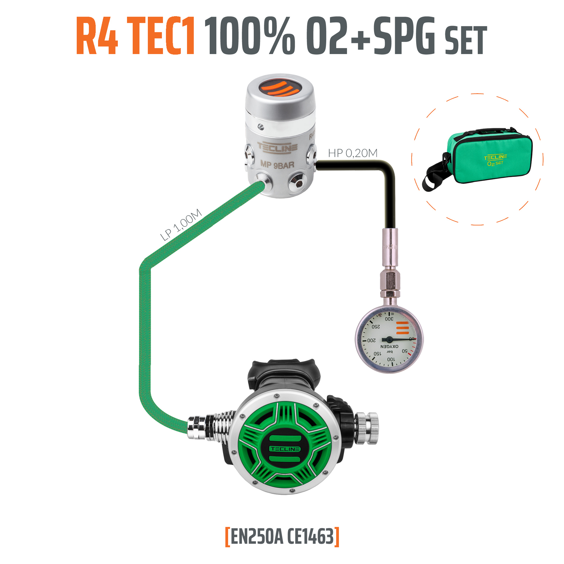 Regulator R4 TEC1 100% O2 M26x2 with SPG, stage set - EN250A