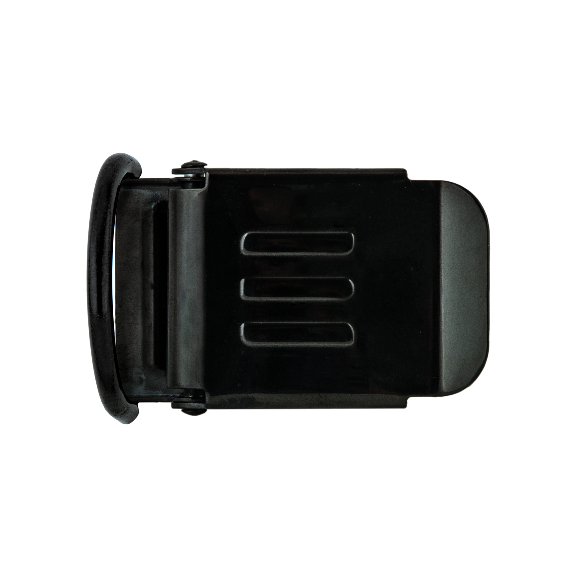 SS belt buckle 50 mm with d-ring and logo E, black - Military line