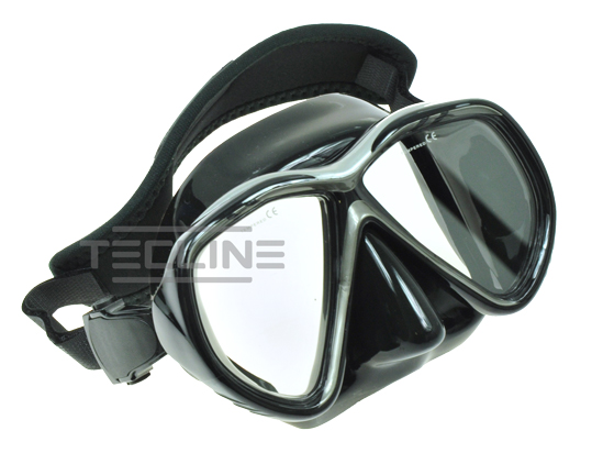 TecLine Tiara mask w/neoprene strap, blk silicon, blk-silver frame