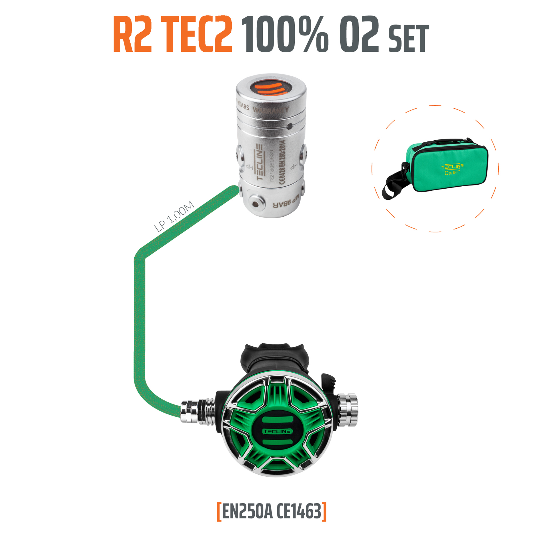 Regulator R2 TEC2 100% O2 M26x2, stage set - EN250A