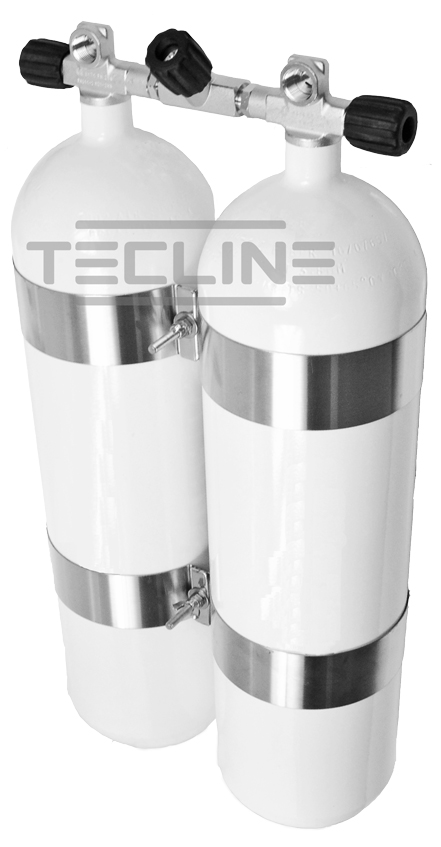 Double tank 2 x 10L, 171 mm, 232 bar, Eurocylinder, 60 mm tank bands, manifold, rubber knobs