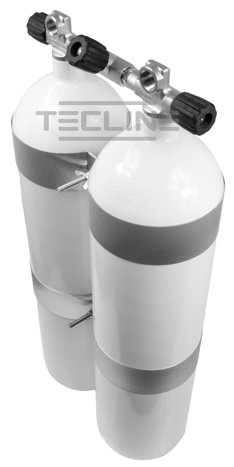 Double tank 2 x 12L, 171mm, 232 ba, Eurocyl, concave (flat bottom), 60 mm SS tank bands, manifold