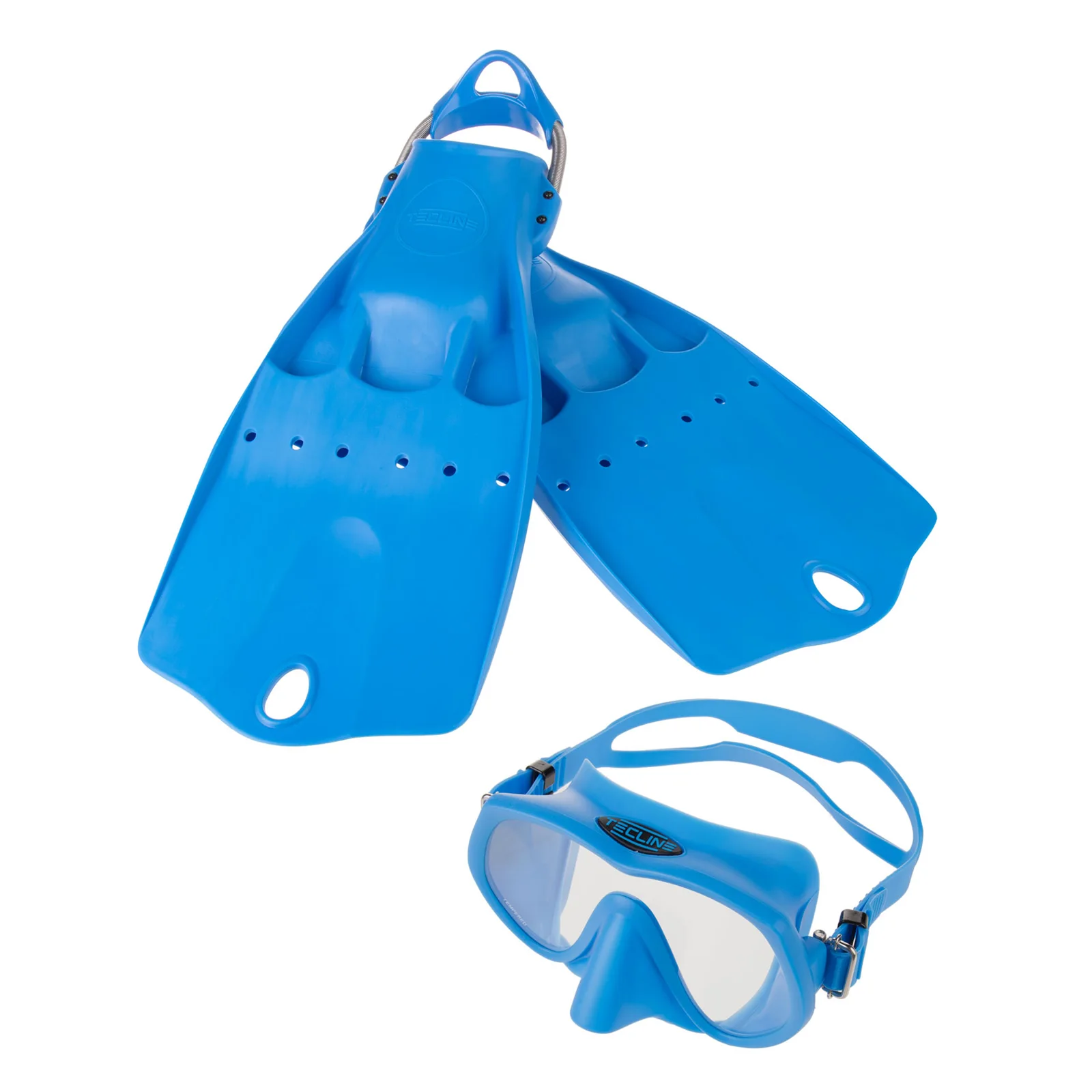 Conjunto Tecline máscara Frameless Super View y aletas LightJet azul
