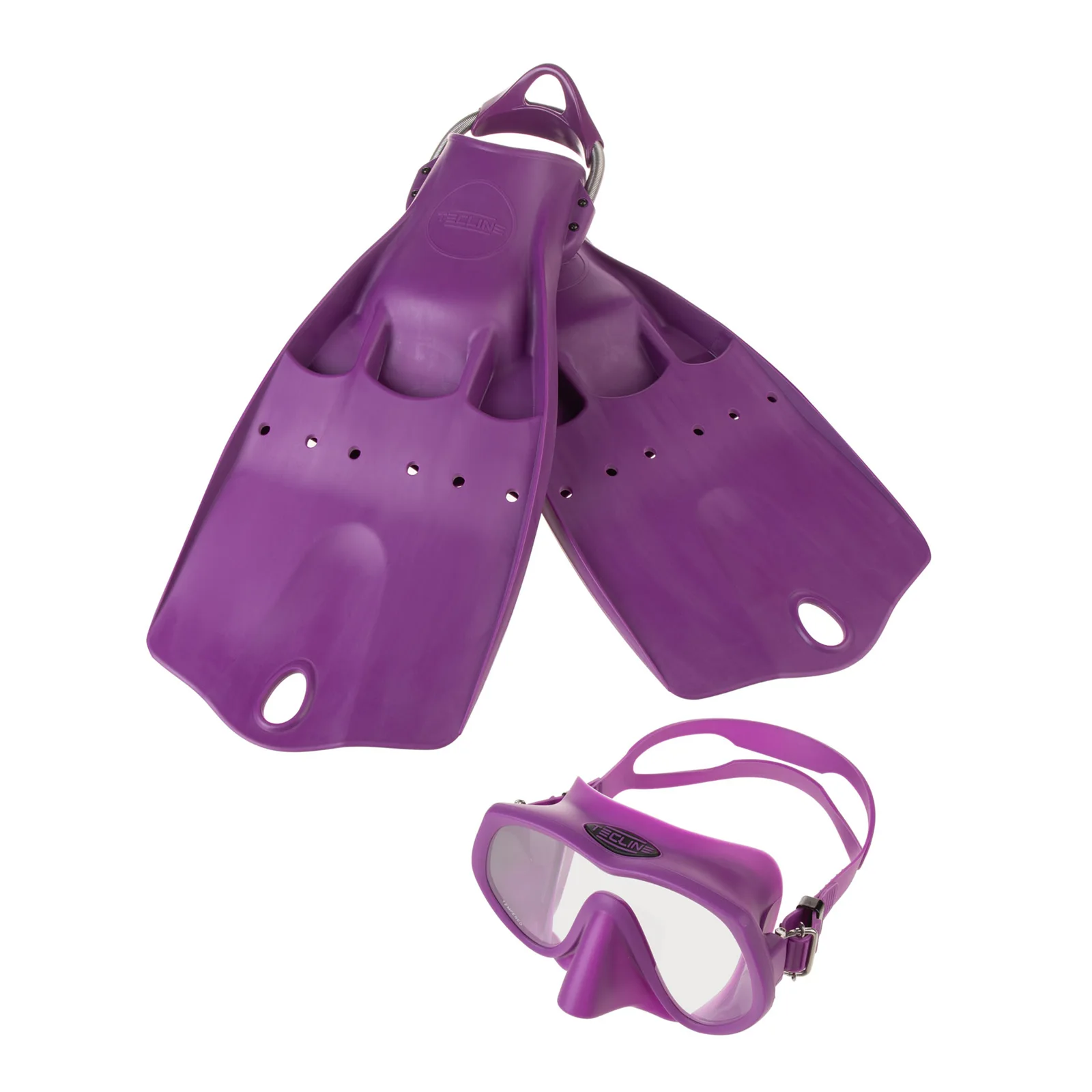 Conjunto Tecline máscara Frameless Super View y aletas LightJet violeta